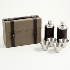 7 Piece Bar Set w/ Two 6 oz. flasks & 4 cups in Ultra Suede Box